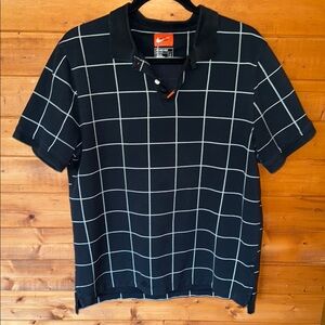 Nike Dri Fit Black and White Polo Shirt Windowpane mens L